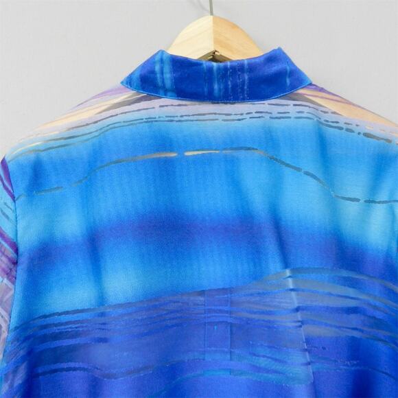 Erin London ELCC Sheer Burnout Striped Blouse Plus Size 1X Blue Multicolor Top - Picture 16 of 16